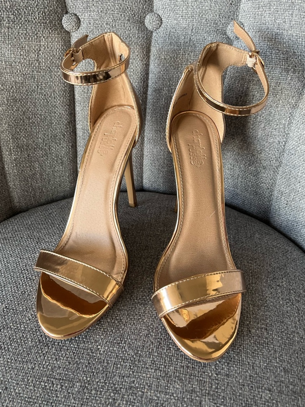 Gold Ankle-Strap Stiletto Sandals - Women's Dress Heels